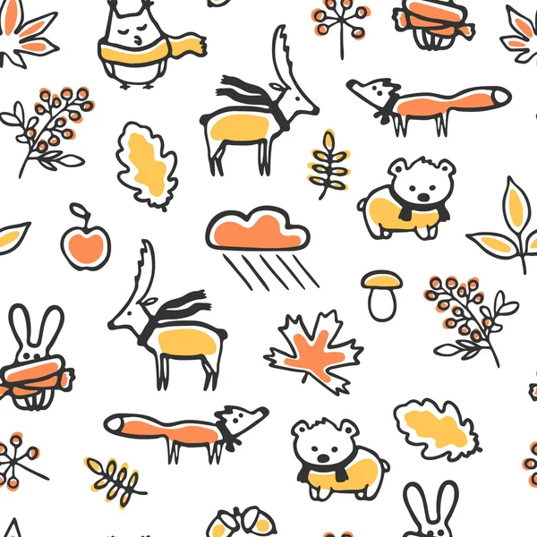 Seamless mönster med doodle hösten illustrationer — Stock vektor