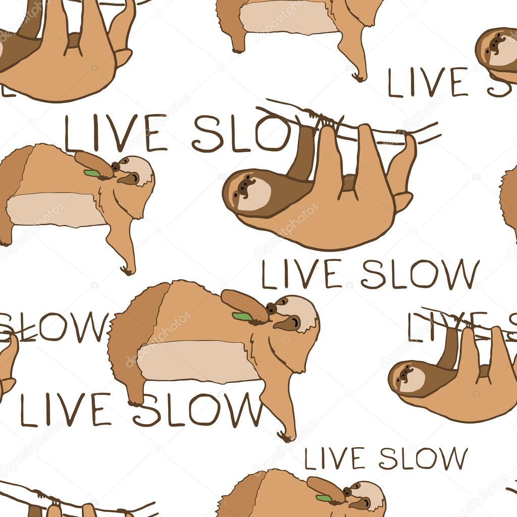 Seamless pattern with cute sloths and hand lettering