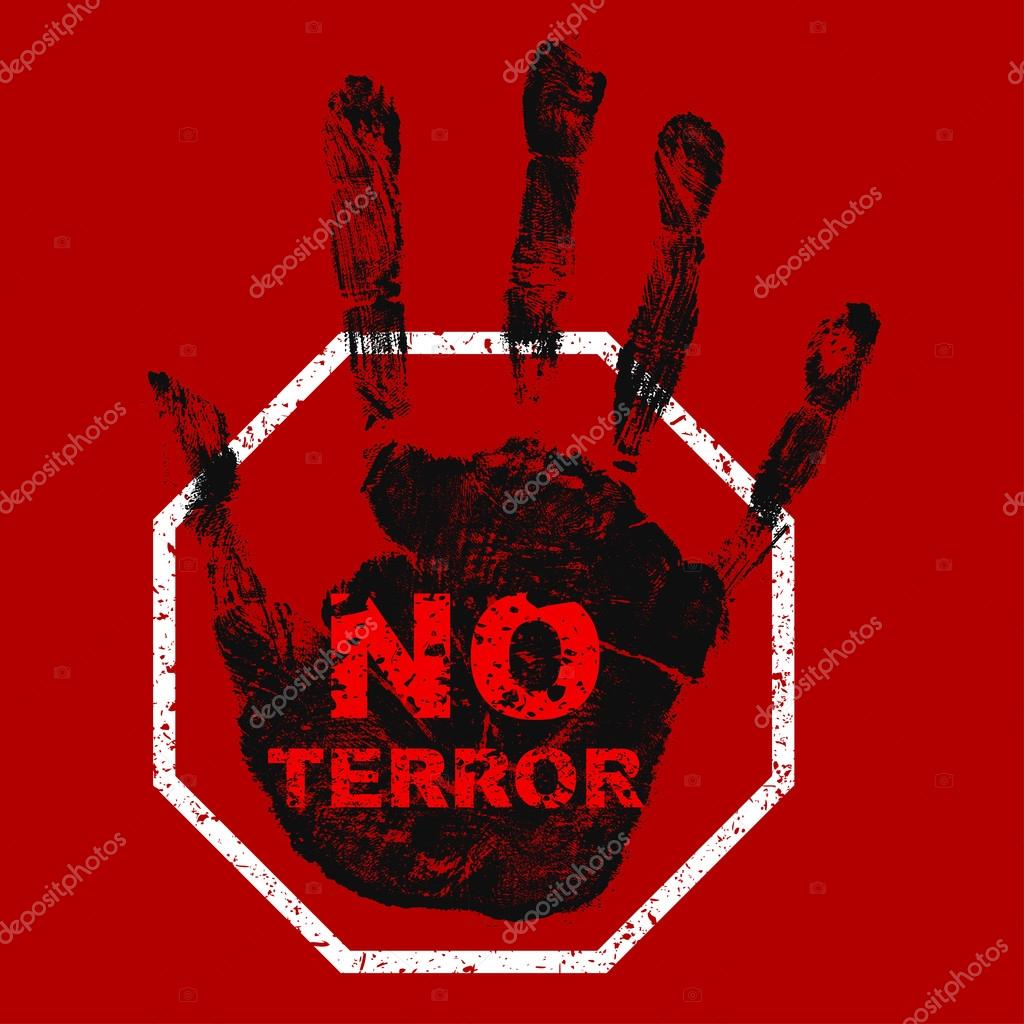 No terror icon. Black hand with red inscription 