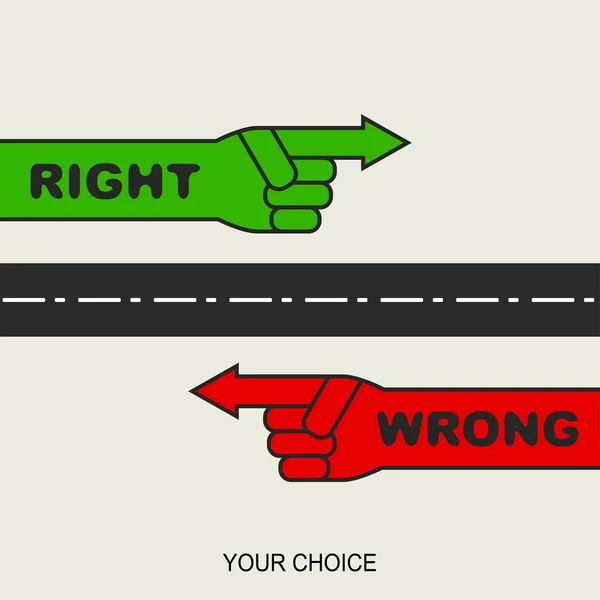 In piedi al bivio con la strada sbagliata e giusta . — Vettoriale Stock