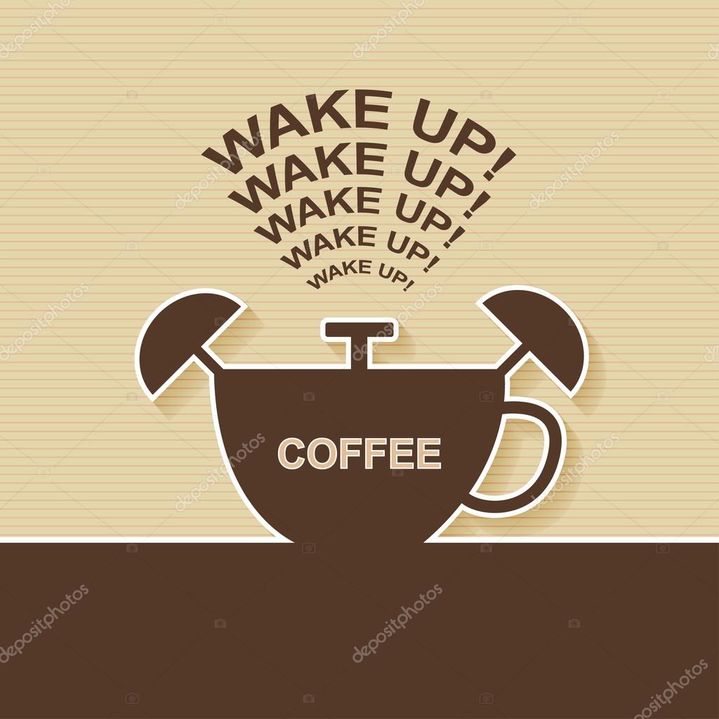 Cup of coffee with alarm clock. Wake up! The concept of early awakening. Morning wake up and deadline.