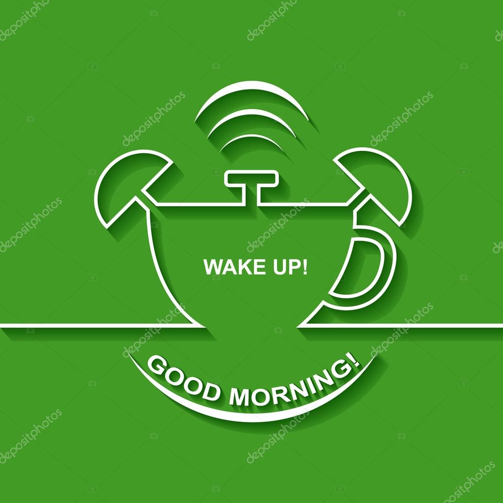 Background with alarm clock. The concept of early awakening. Morning wake up and deadline. Cup of coffee