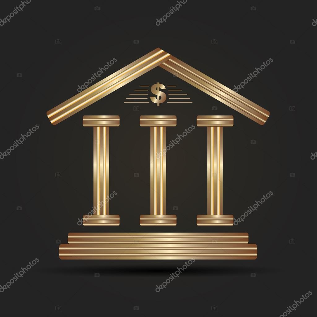 Financial institution with a coin on a black background. The symbol of the banking system. Bank logo.