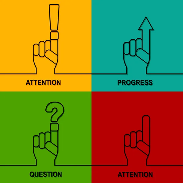 Attention, progrès, icône de signe de question — Image vectorielle