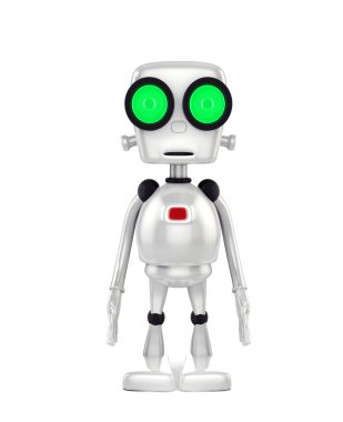 3D robot beyaz arka plan üzerinde parlak ve parlak render