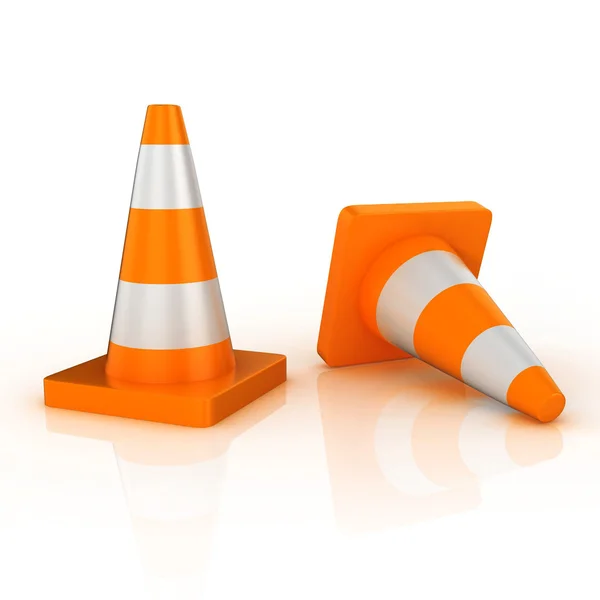 3d shinny and glossy cone road signs — Stock Photo, Image