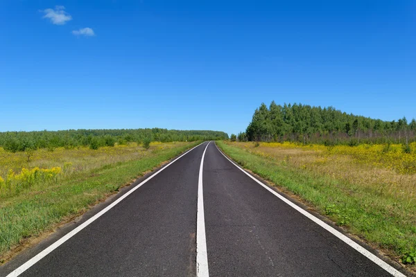 Route asphaltée de campagne avec trois lignes de marquage routier blanc massif — Photo
