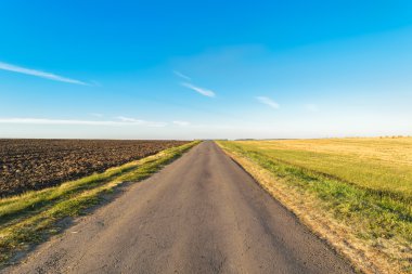 Asfalt yol alan ve yatay ötesine geçer