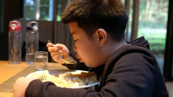 Asian Children Enjoy Eating Food — Stock Video