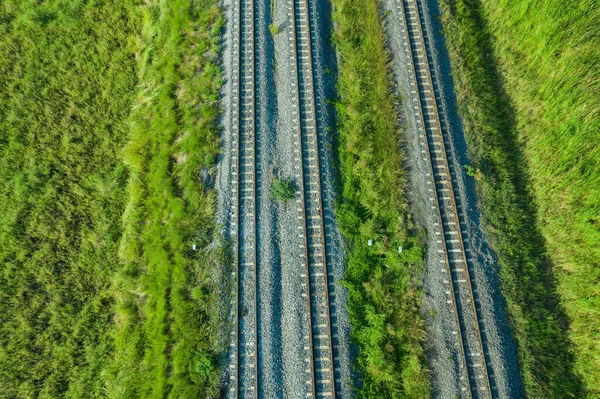 Vue Aérienne Depuis Drone Volant Des Voies Ferrées — Photo