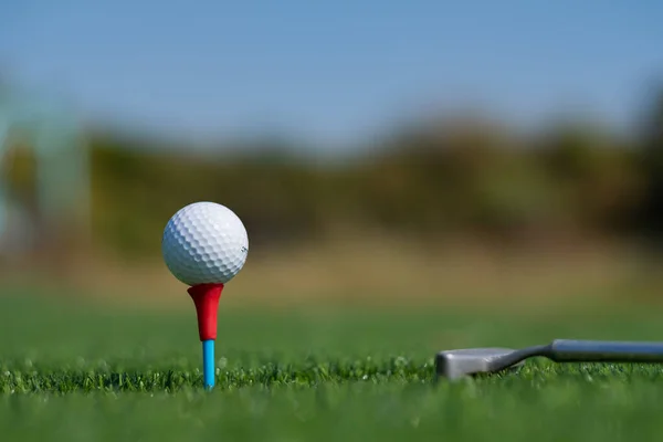 Bolas Golfe Grama Artificial Com Fundo Desfocado — Fotografia de Stock