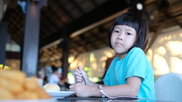 Little Girl Have Breakfast Happy Time — Stock Video