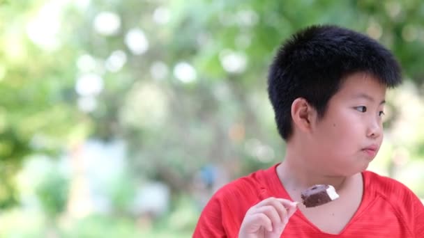 Asiatico Ragazzo Mangiare Gelato Delizioso Felice Concetto — Video Stock