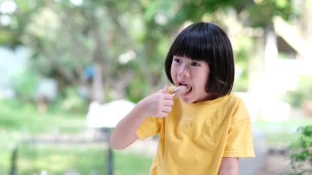 Niño Comiendo Helado Delicioso Feliz Concepto — Vídeos de Stock