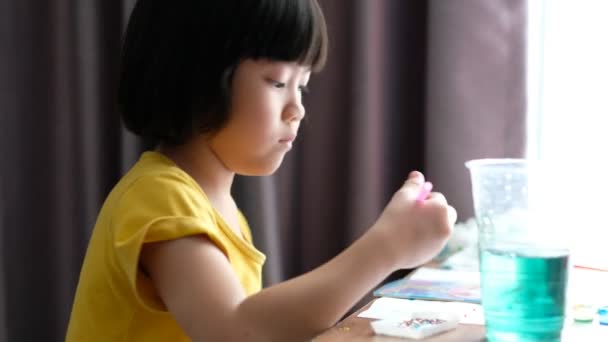 Ázsiai Gyerek Festék Szín Játék Oktatási Koncepció — Stock videók