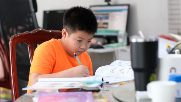 Niño Haciendo Tarea Papel Escritura Del Niño Concepto Educación Vuelta — Vídeo de stock