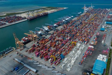 27 Haziran 2021 Laem Chabang, Chonburi Tayland Hava Görüntüleme Konteynır Terminalleri, İthalat İhracat Gemisi