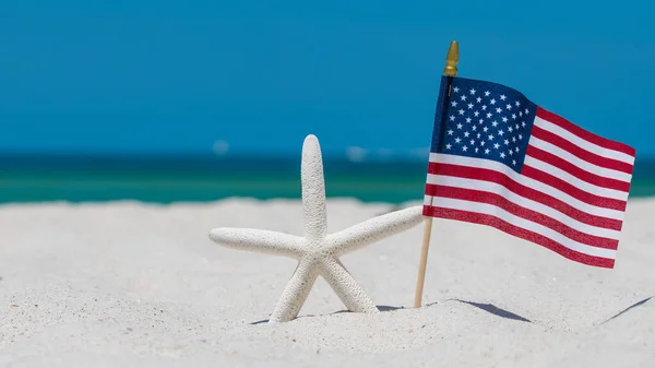 Starfish Sea Star American Flag Dia Independência Julho Areia Ocean — Fotografia de Stock
