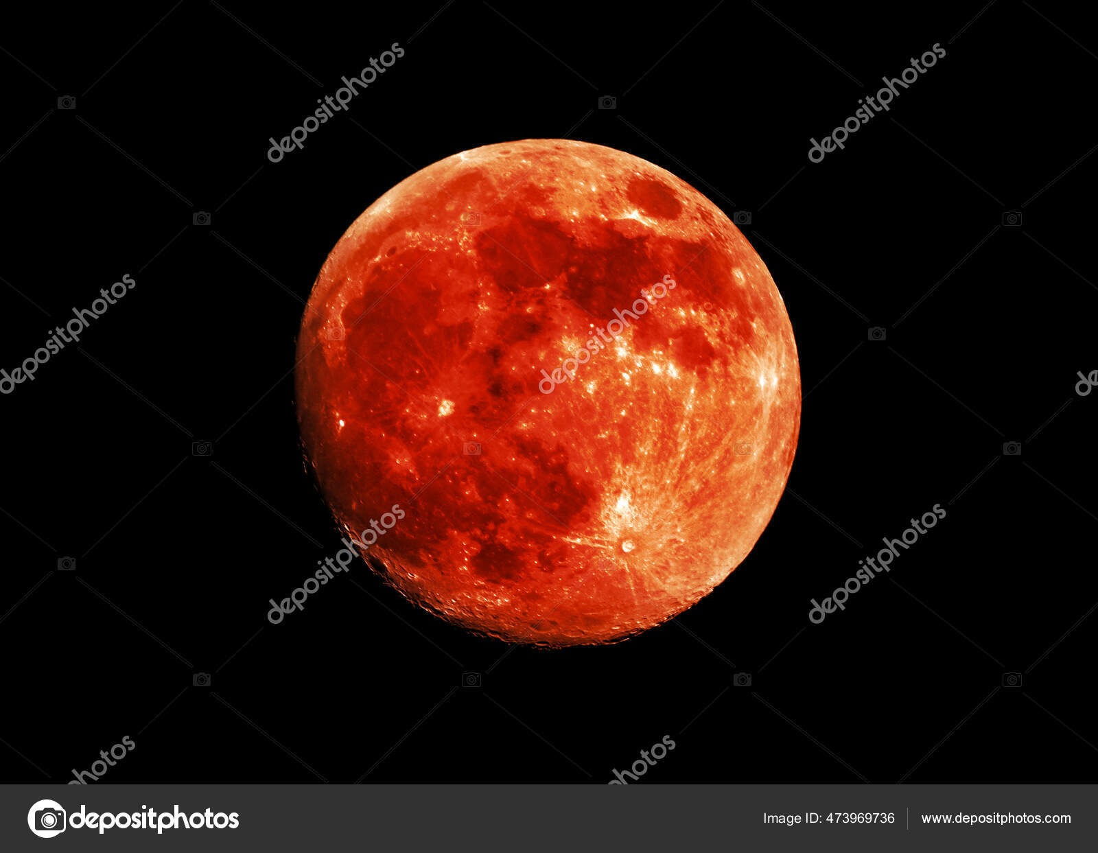 A Lunar Blood Moon Through Telescope Total Lunar Eclipse Super
