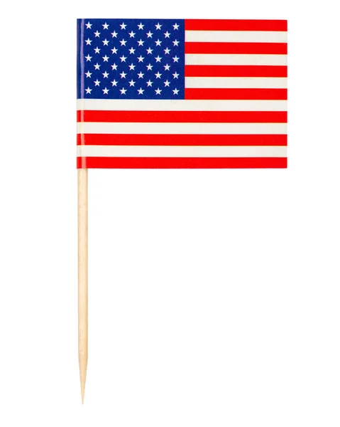 Americká Vlajka Miniaturní Papírová Vlajka Usa Párátku Nebo Dřevěné Tyčce — Stock fotografie