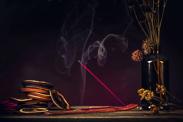 Incense Sticks Burning Fragrance Smoke Set Buddhist Incense Stick Relaxing — Zdjęcie stockowe