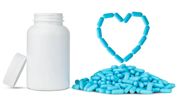Pastile Cardiace Tablete Medicamente Vitamine Flacon Alb Pilula Capsulă Medicină — Fotografie, imagine de stoc