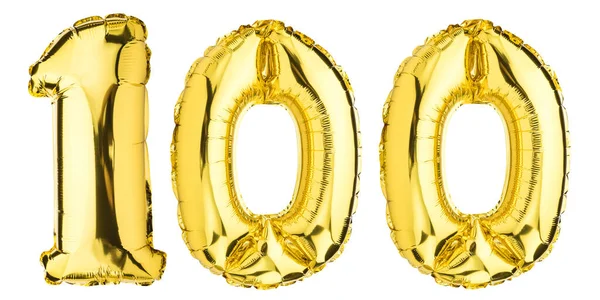 100番風船だ ヘリウム気球 100年だ 金色の黄色の箔色 誕生日パーティー グリーティングカード 記念日 高解像度写真 白地に隔離された — ストック写真