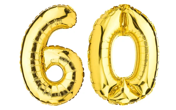 Numer Sześćdziesiąt Balonów Balon Helowy Lat Złoty Żółty Kolor Folii — Zdjęcie stockowe