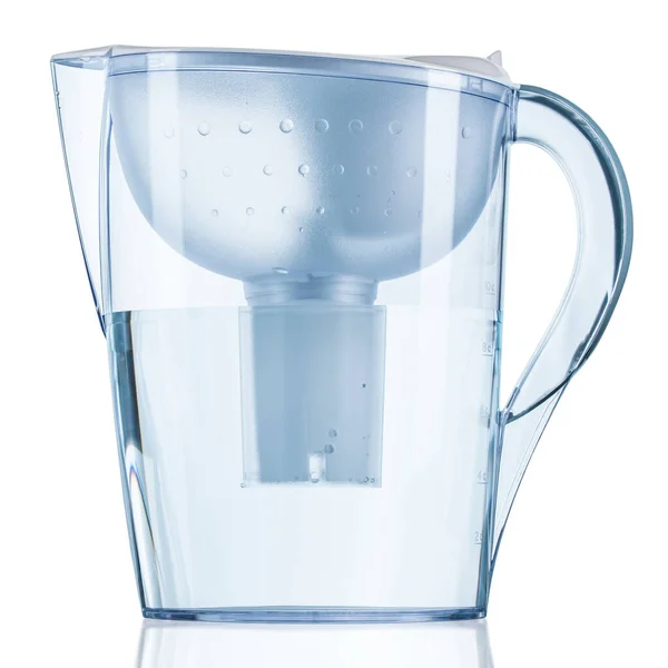 Water Filter Pitcher Clear Plastic Glass Jug Water Filtration System — Stock Photo, Image
