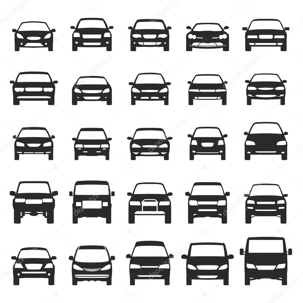 of inches sign symbol element design set truck, bus, sport flat van, vector icons Car suv,