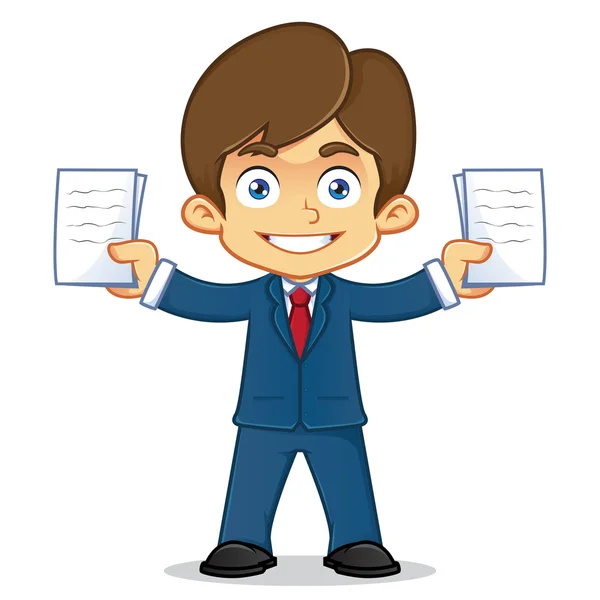 Businessman holding documents — Stock Vector