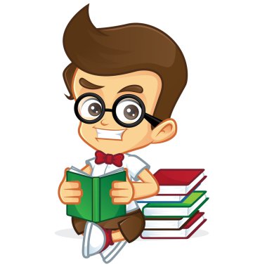 Nerd Geek kitap yanında oturan kitap okuma