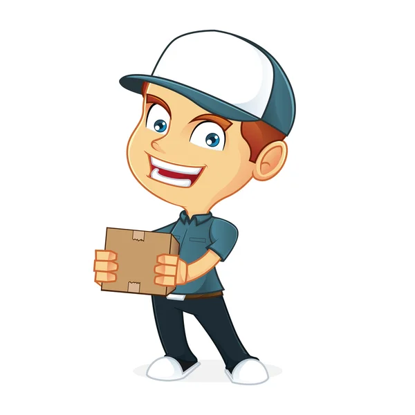 Deliveryman holding package — Stock Vector