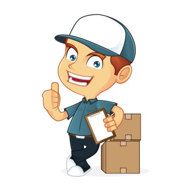 Paket kutularına yaslanan teslimatçı