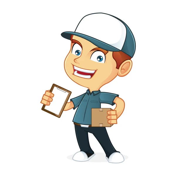 Deliveryman Holding csomag — Stock Vector