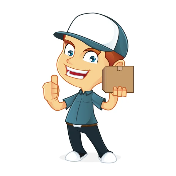 Deliveryman holding package — Stock Vector