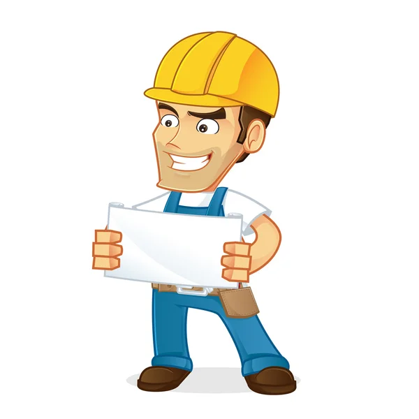 Handyman holding paper plan — Stock Vector