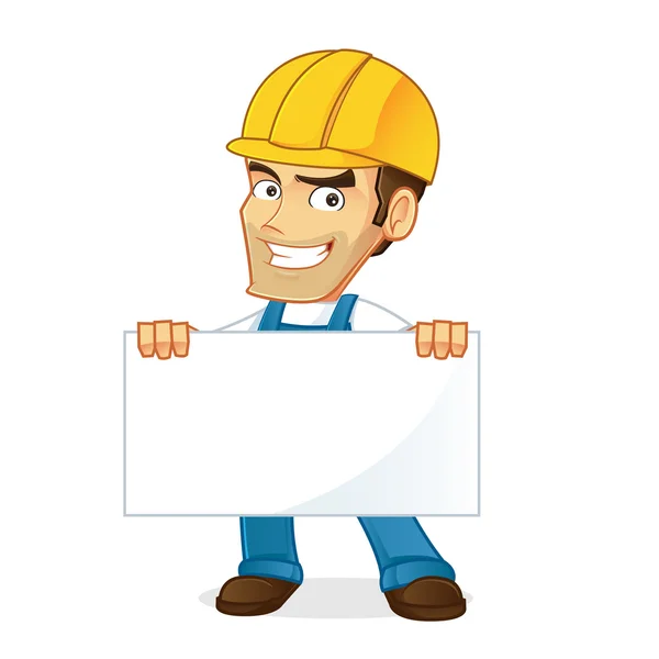 Handyman holding blank sign — Stock Vector