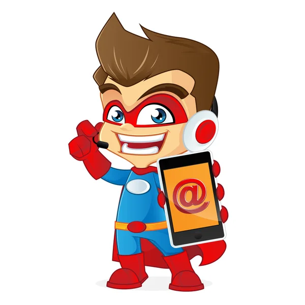 Superhero segurando telefone como serviço ao cliente — Vetor de Stock