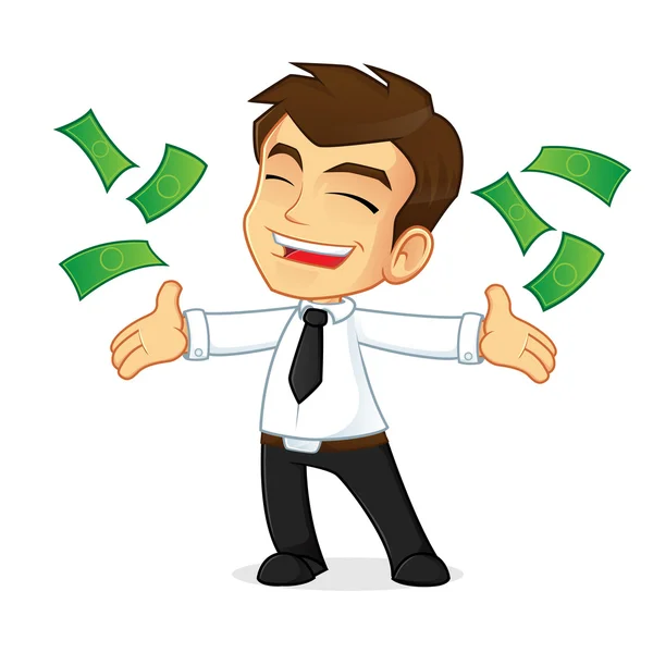 Podnikatel peníze a cítit šťastný — Stockový vektor