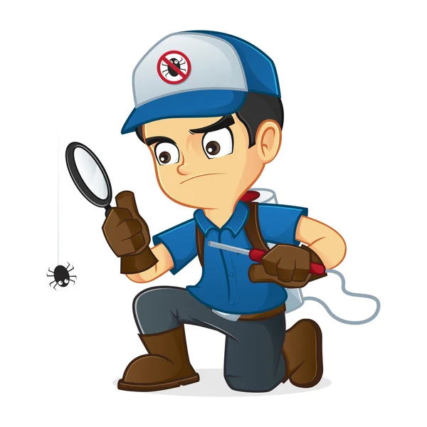 Exterminator searching for bugs and kill them — Stock Vector