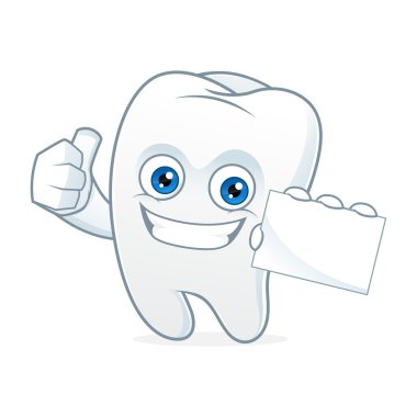 Tooth cartoon mascot holding business card clipart