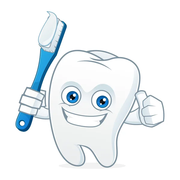 Δόντι κινούμενων σχεδίων μασκότ εκμετάλλευση οδοντόβουρτσα — Διανυσματικό Αρχείο