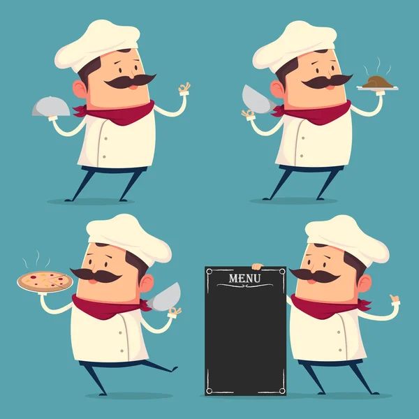 Conjunto de desenhos animados Chef em estilo retro — Vetor de Stock