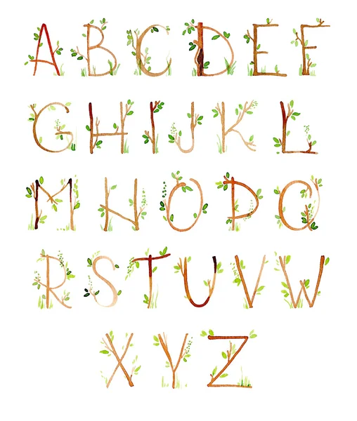 Drawn spring watercolor alphabet — Stock Photo, Image