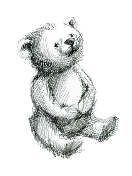 Nachdenklicher Teddybär. Handzeichnung Skizze auf weißem Hintergrund. — Stockfoto