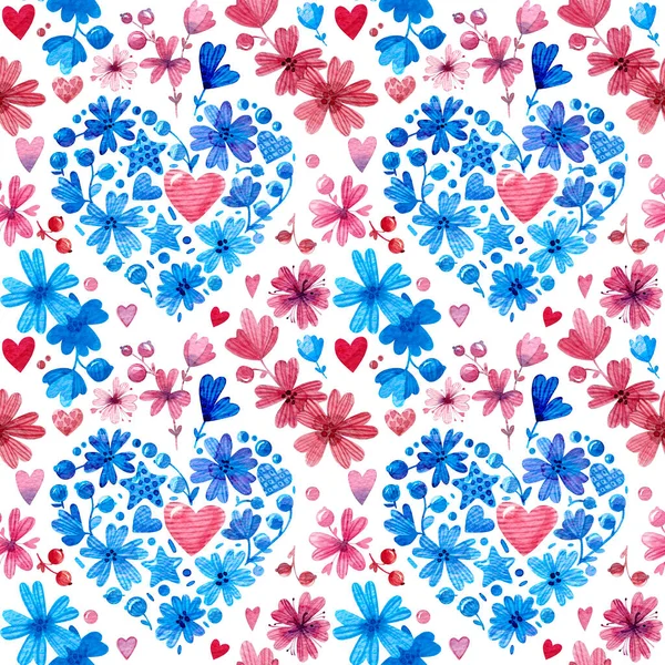 Valentinstag Nahtloses Muster Mit Einer Floralen Herzform Herz Gesammelt Aus — Stockfoto