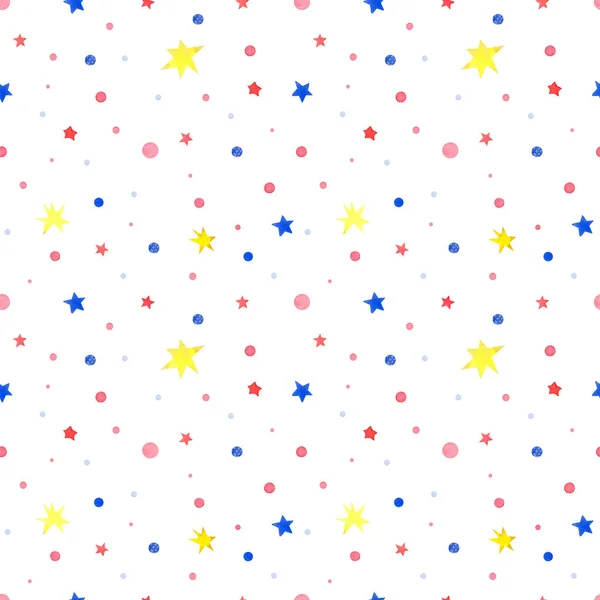 Watercolor Seamless Pattern Primitive Watercolor Dots Stars Isolated White Background — Stock Photo, Image
