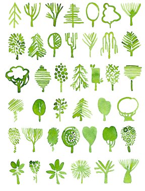 Suluboya ilkel ağaçları Seamlss desen.