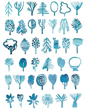 Suluboya ilkel ağaçlarının seamless modeli.